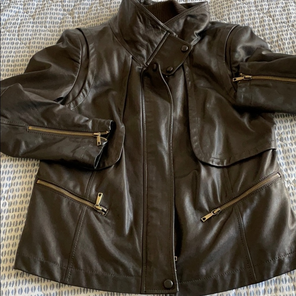 Lafayette 148 New York Dark Brown Leather Jacket